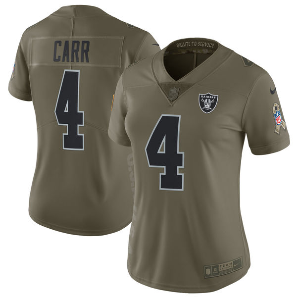 Women Okaland Raiders #4 Carr Nike Olive Salute To Service Limited NFL Jerseys->women nfl jersey->Women Jersey
